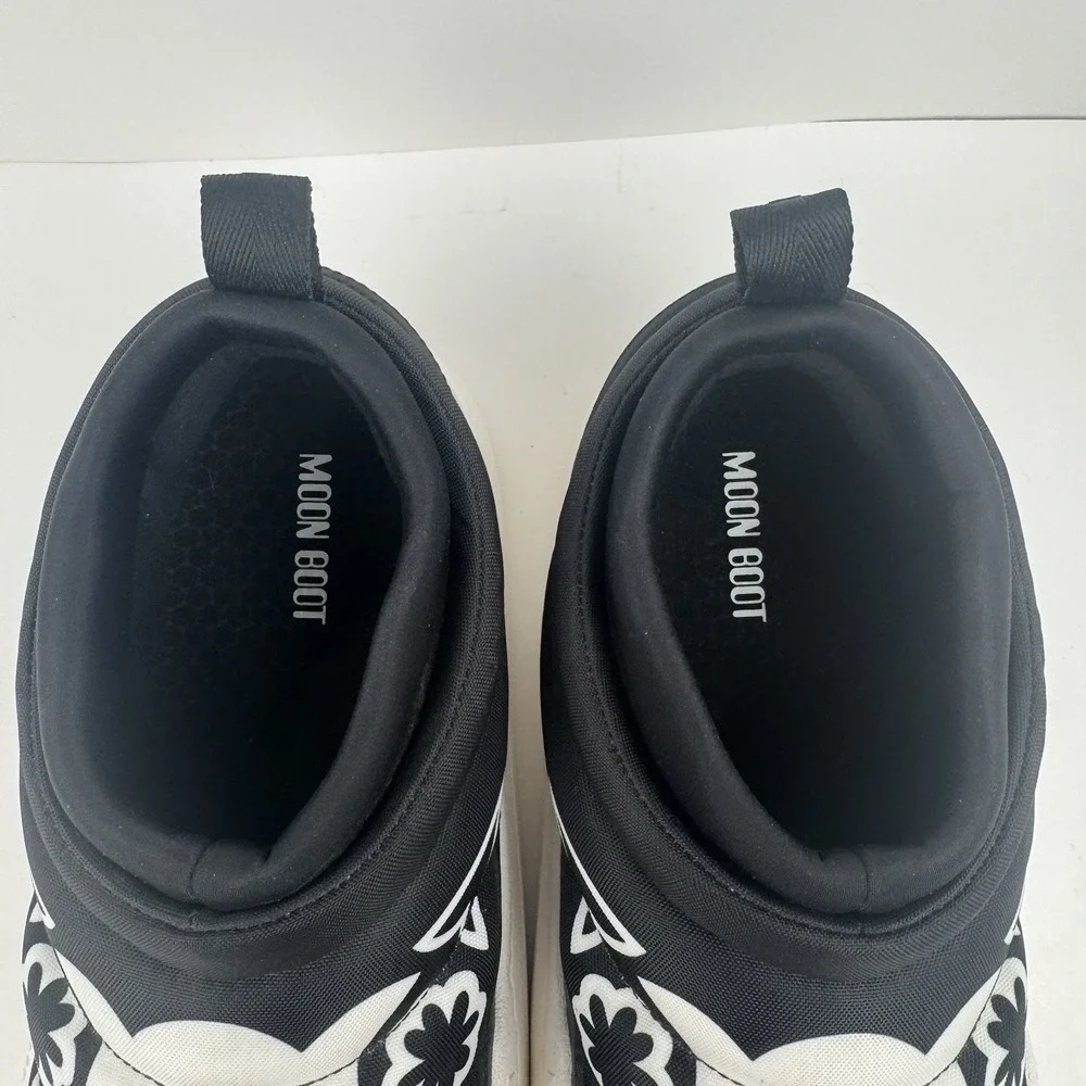 Moon Boot Black White Puffy Floral Puffy Platform Sneakers
